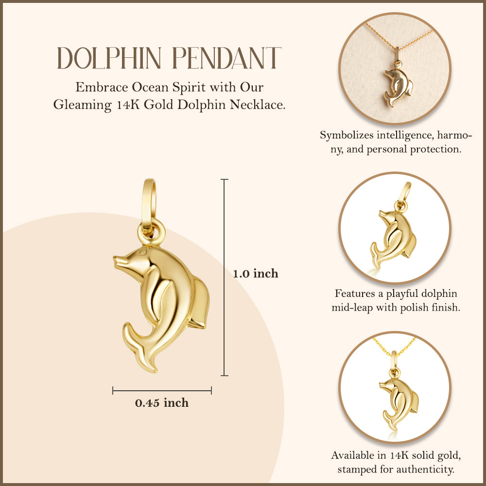 Dolphin Necklace in 14K Yellow Gold, view 3