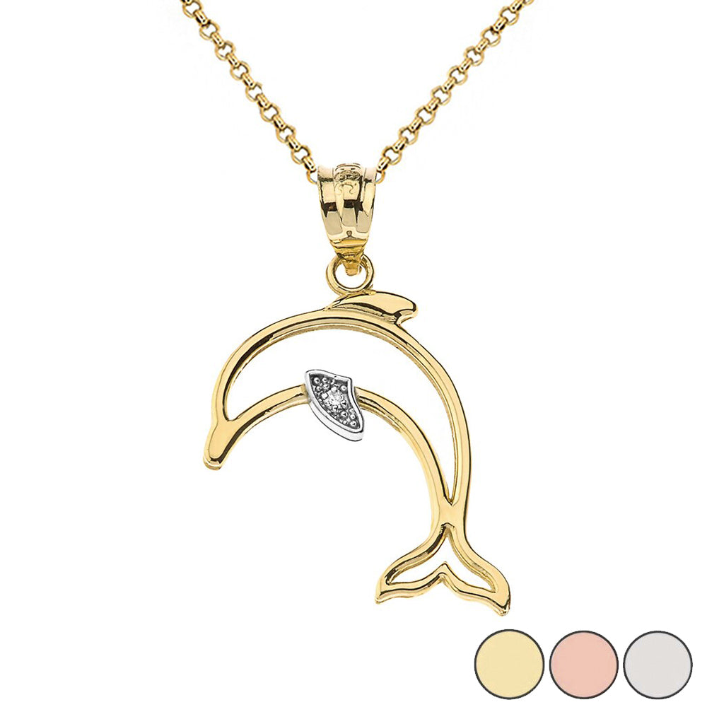 Dolphin Outline Solitaire Pendant Necklace in Gold