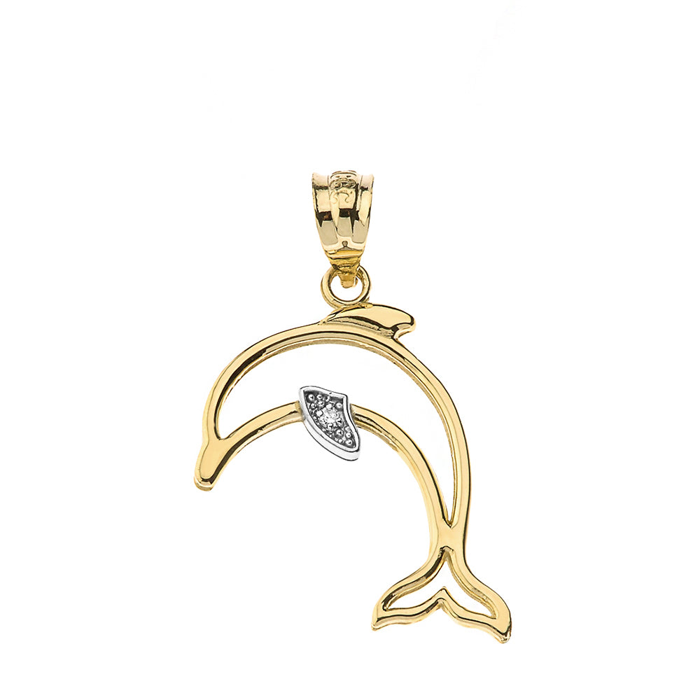 Dolphin Outline Solitaire Pendant Necklace in Gold, view 2