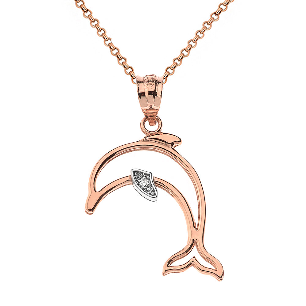 Dolphin Outline Solitaire Pendant Necklace in Gold, view 4