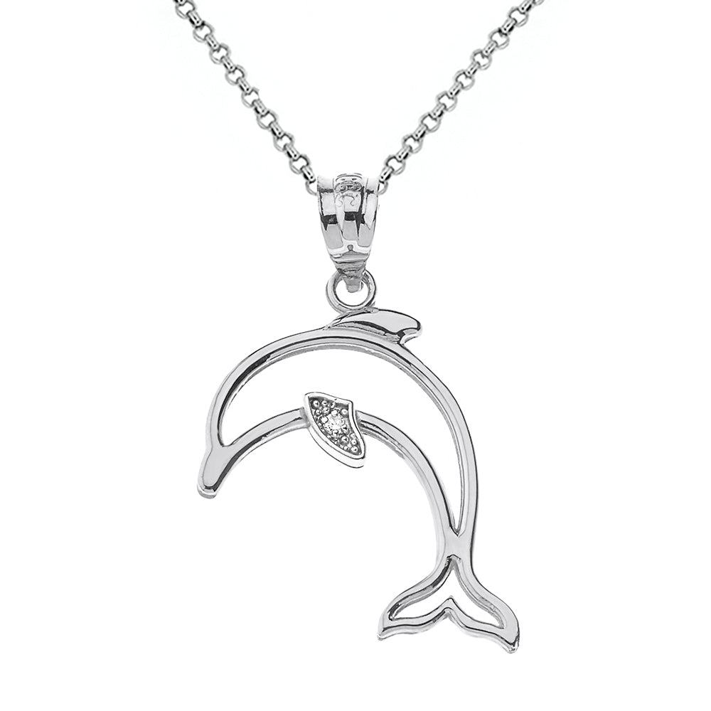Dolphin Outline Solitaire Pendant Necklace in Gold, view 7