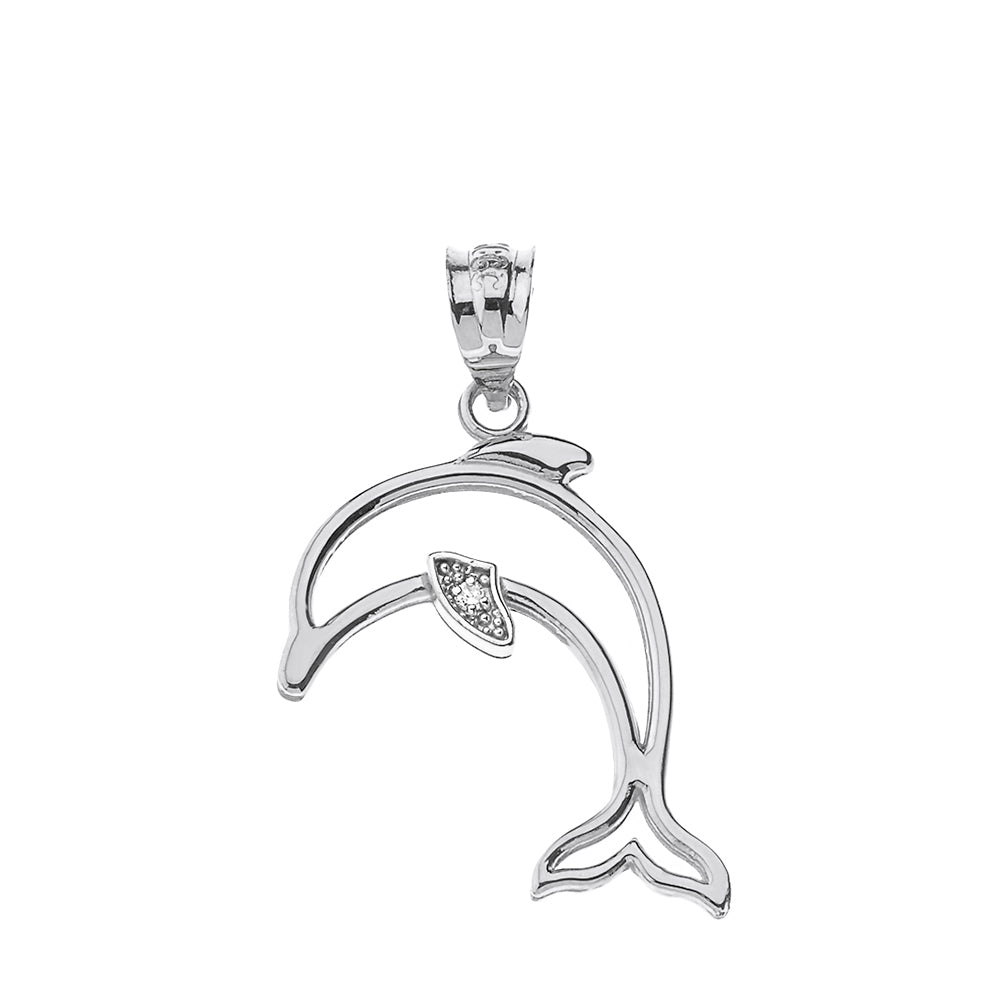 Dolphin Outline Solitaire Pendant Necklace in Gold, view 8