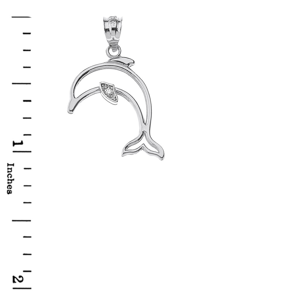 Dolphin Outline Solitaire Pendant Necklace in Gold, view 9