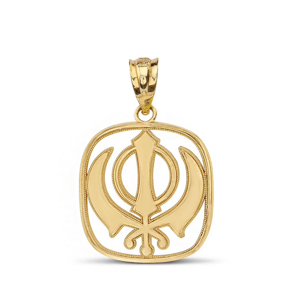 Double Edged Sword The Khanda Sikhs Pendant Necklace in Solid Gold, view 2