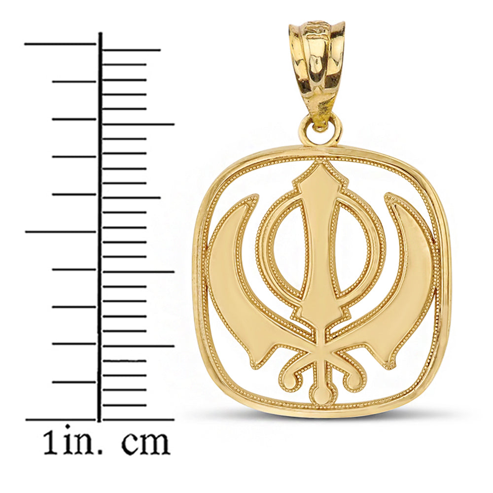 Double Edged Sword The Khanda Sikhs Pendant Necklace in Solid Gold, view 3