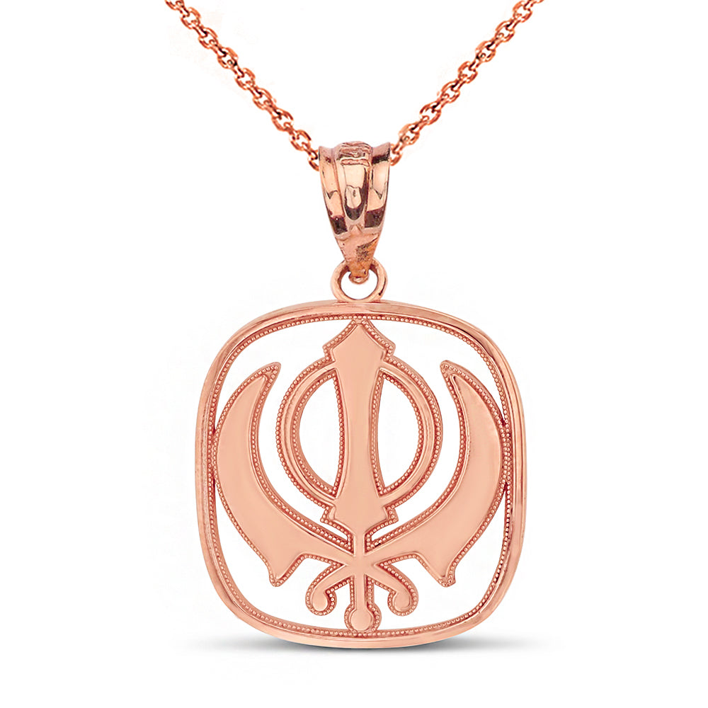 Double Edged Sword The Khanda Sikhs Pendant Necklace in Solid Gold, view 4