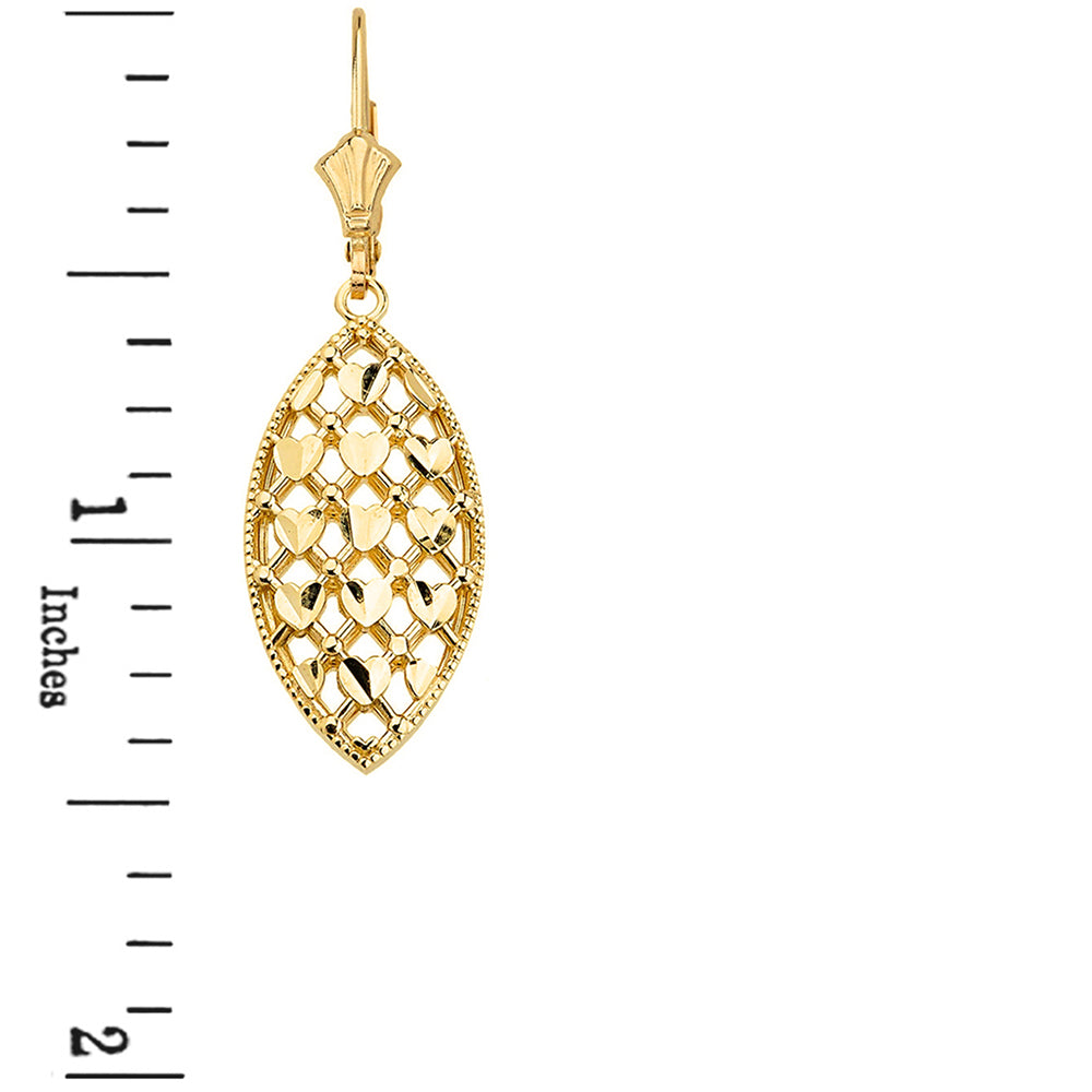 Double Layered Woven Hearts Filigree Marquise Shape Drop Earring Set, view 2