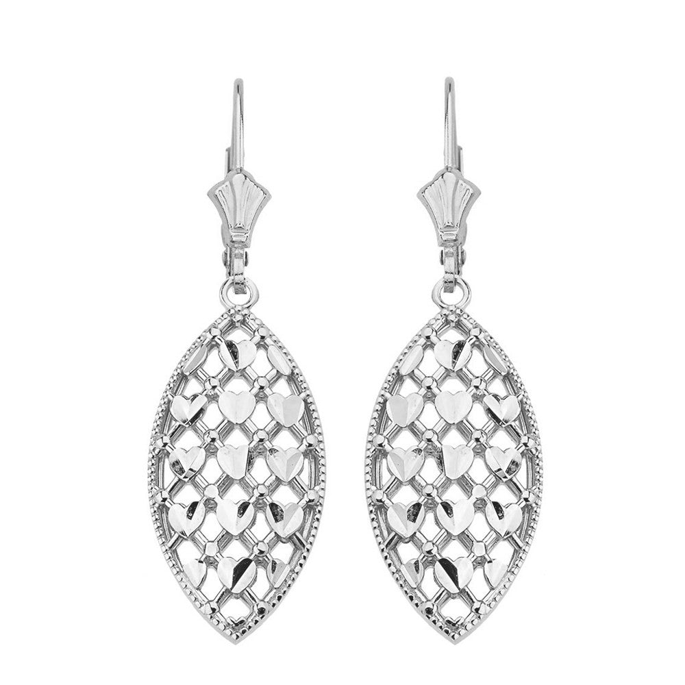 Double Layered Woven Hearts Filigree Marquise Shape Drop Earring Set, view 4