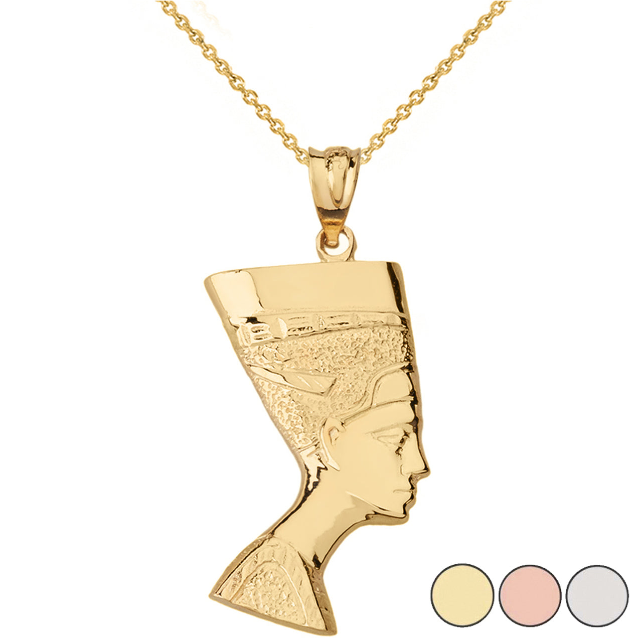Egyptian Queen Statue Nefertiti Bust Pendant Necklace in Solid Gold