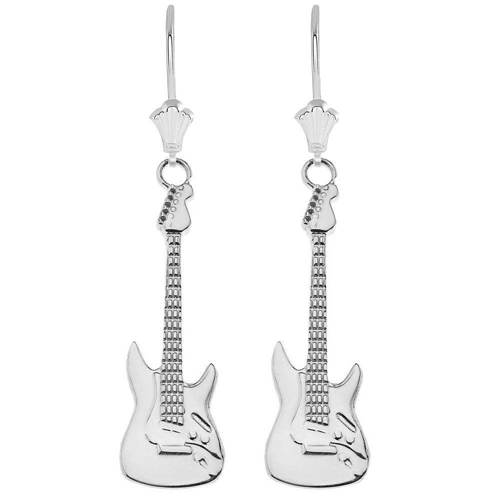 Electric Rockstar Band Guitar Leverback Earrings in Sterling Silver