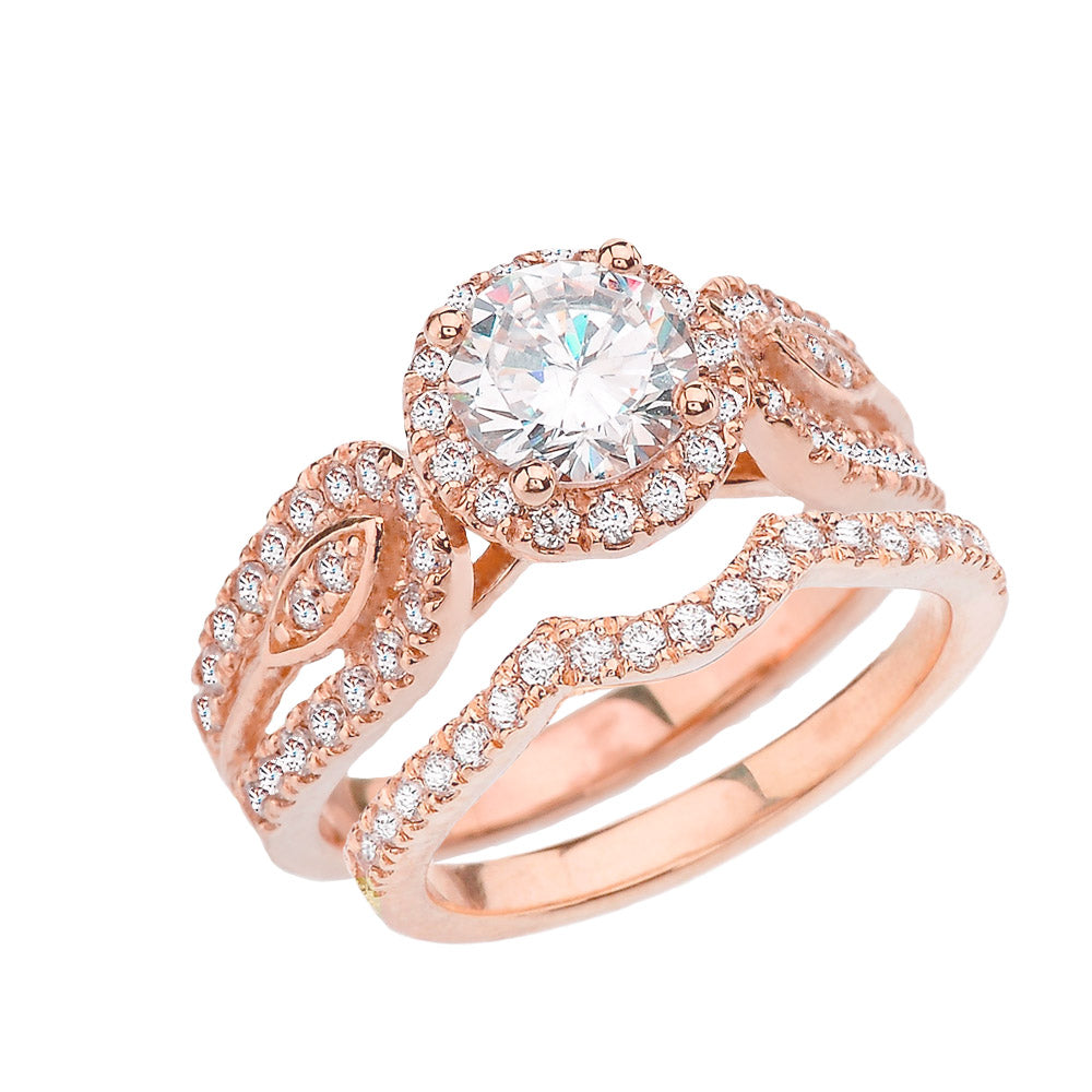 Elegant-Chic Diamond Halo Engagement Ring in Rose Gold