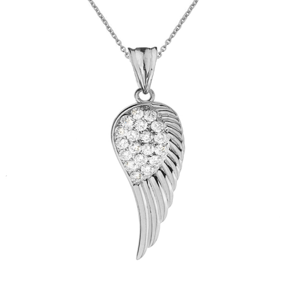 Elegant Gold Diamond Angel Wing Pendant Necklace, view 3