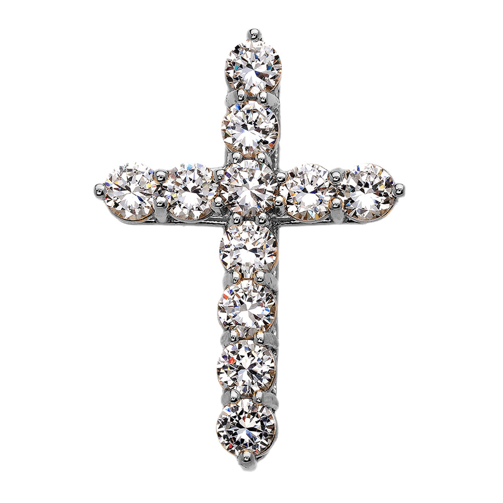 Elegant Sterling Silver 12 Carat Round Cubic Zirconia Cross Pendant Necklace (Extra Large), view 2