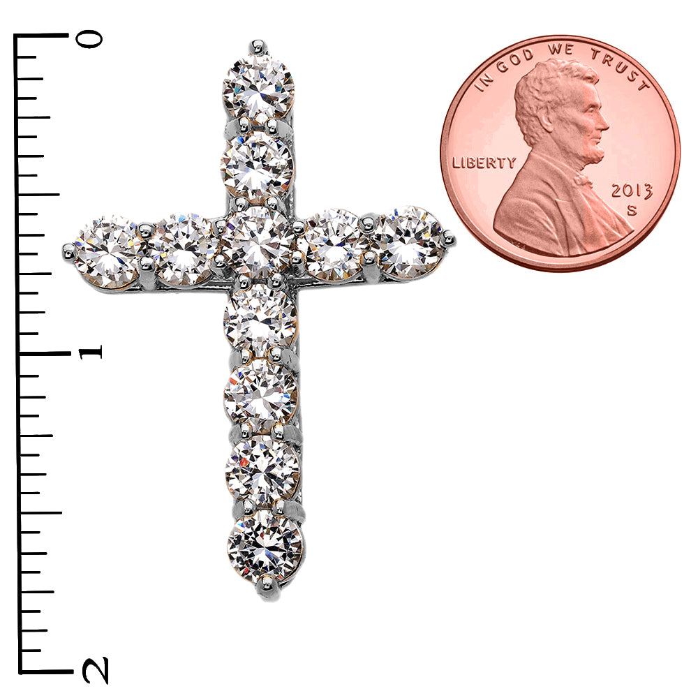 Elegant Sterling Silver 12 Carat Round Cubic Zirconia Cross Pendant Necklace (Extra Large), view 3