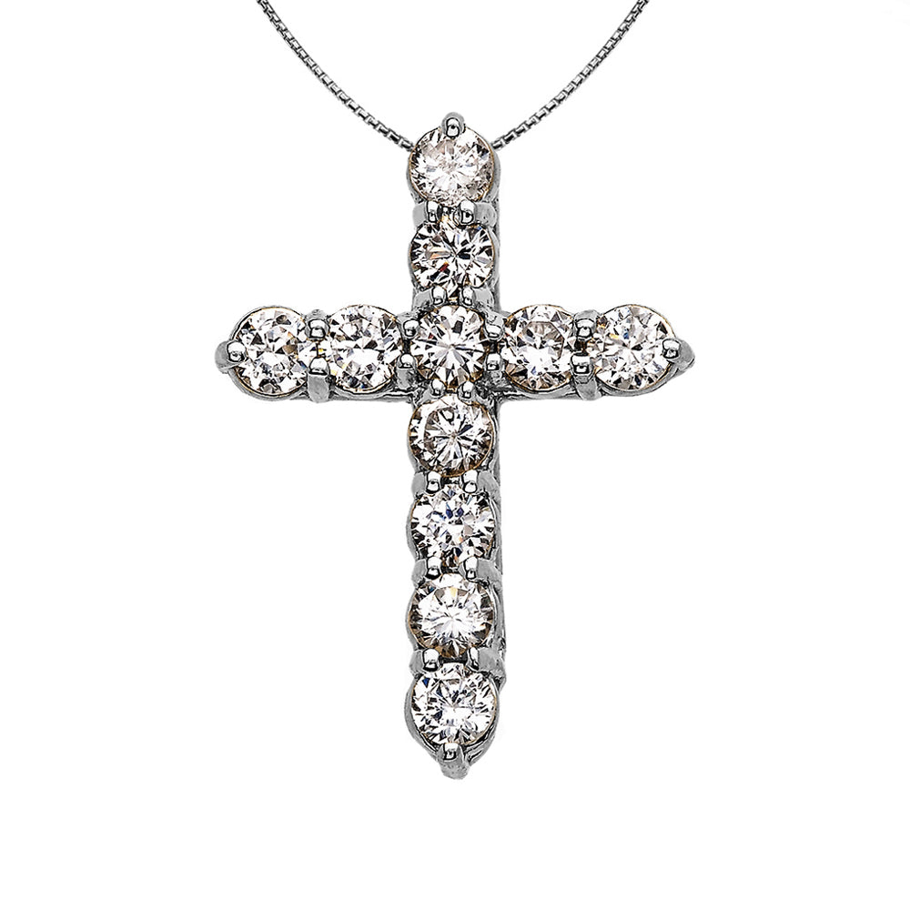 Elegant Sterling Silver 3 Carat Round Cubic Zirconia Small Cross Pendant Necklace