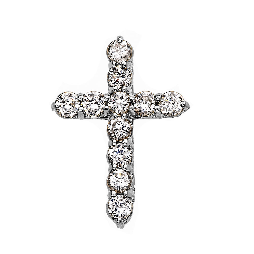Elegant Sterling Silver 3 Carat Round Cubic Zirconia Small Cross Pendant Necklace, view 2