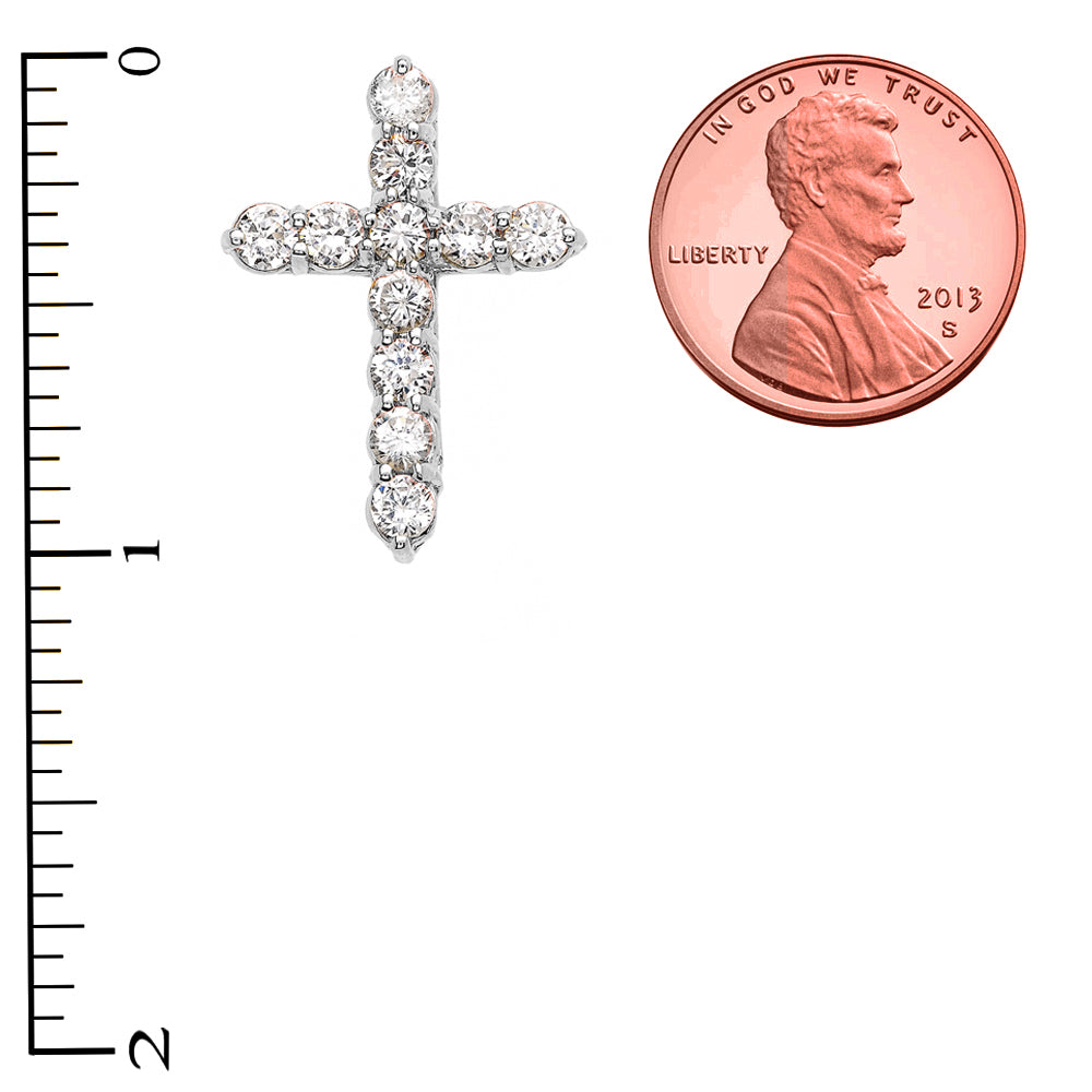 Elegant Sterling Silver 3 Carat Round Cubic Zirconia Small Cross Pendant Necklace, view 3