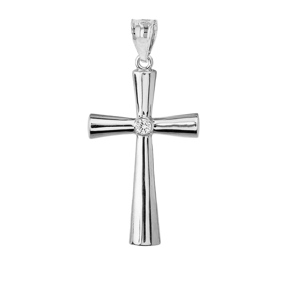 Elegant Sterling Silver Diamond Cross Pendant, view 3