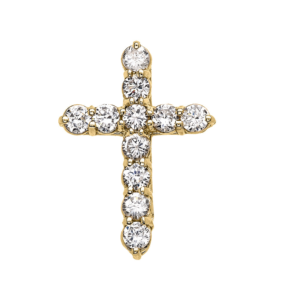 Elegant Yellow Gold 3 Carat Round Cubic Zirconia Small Cross Pendant Necklace, view 2