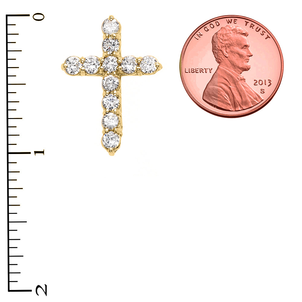 Elegant Yellow Gold 3 Carat Round Cubic Zirconia Small Cross Pendant Necklace, view 3