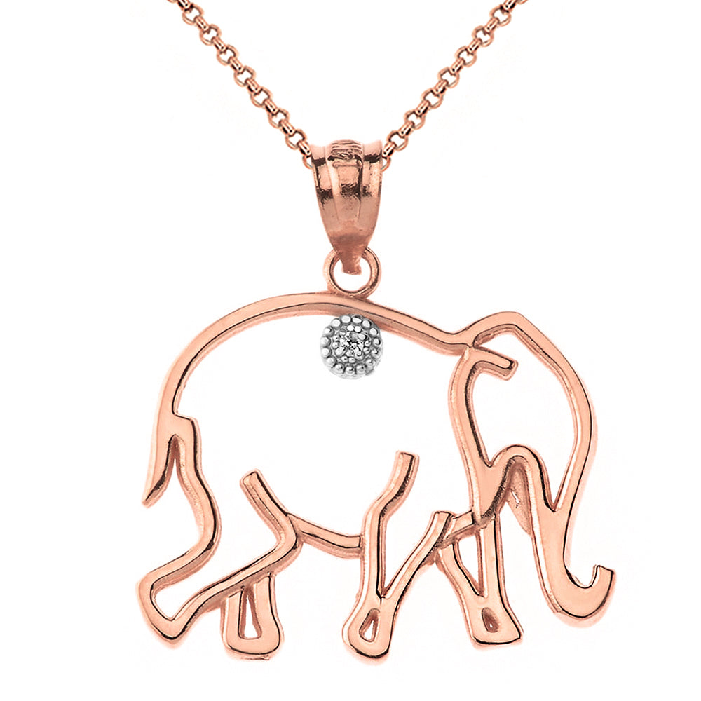 Elephant Outline Solitaire Pendant Necklace in Gold, view 4