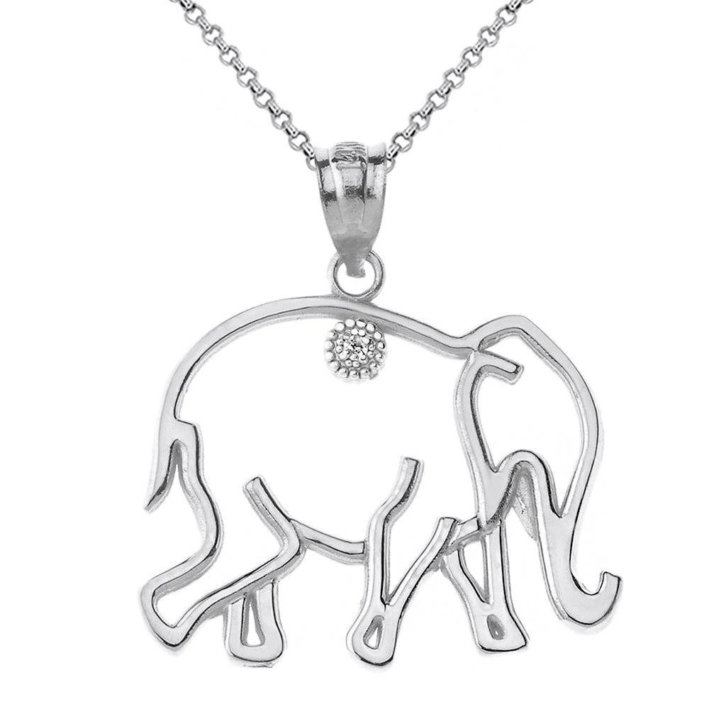 Elephant Outline Solitaire Pendant Necklace in Gold, view 7