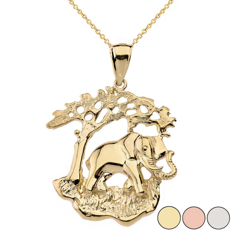 Elephant Tree of Life Pendant Necklace in Solid Gold