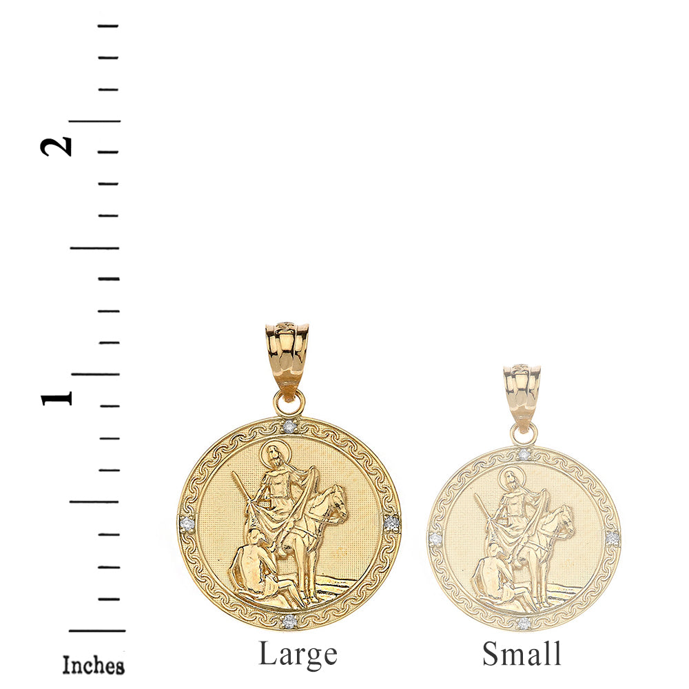 Engravable Diamond Saint Martin of Tours Pray For Us Circle Pendant Necklace (1.15") in Gold, view 5