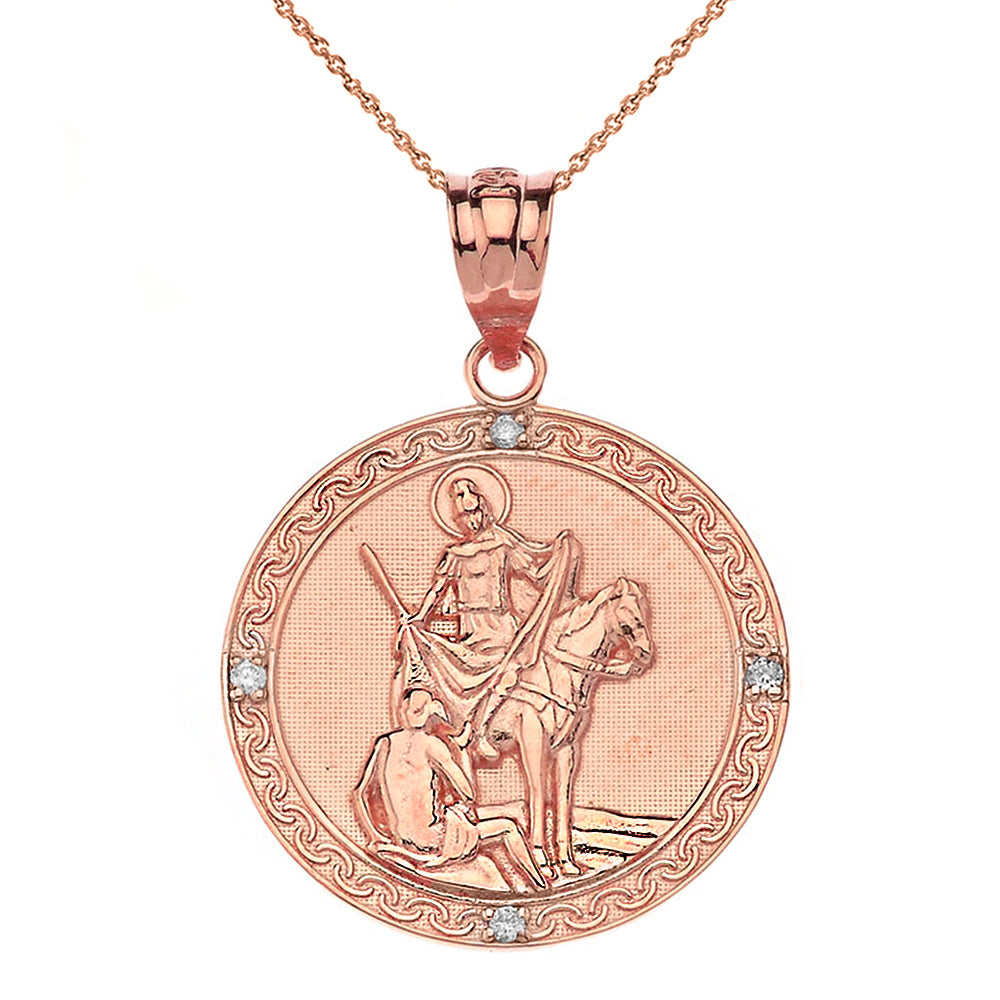 Engravable Diamond Saint Martin of Tours Pray For Us Circle Pendant Necklace (1.15") in Gold, view 6