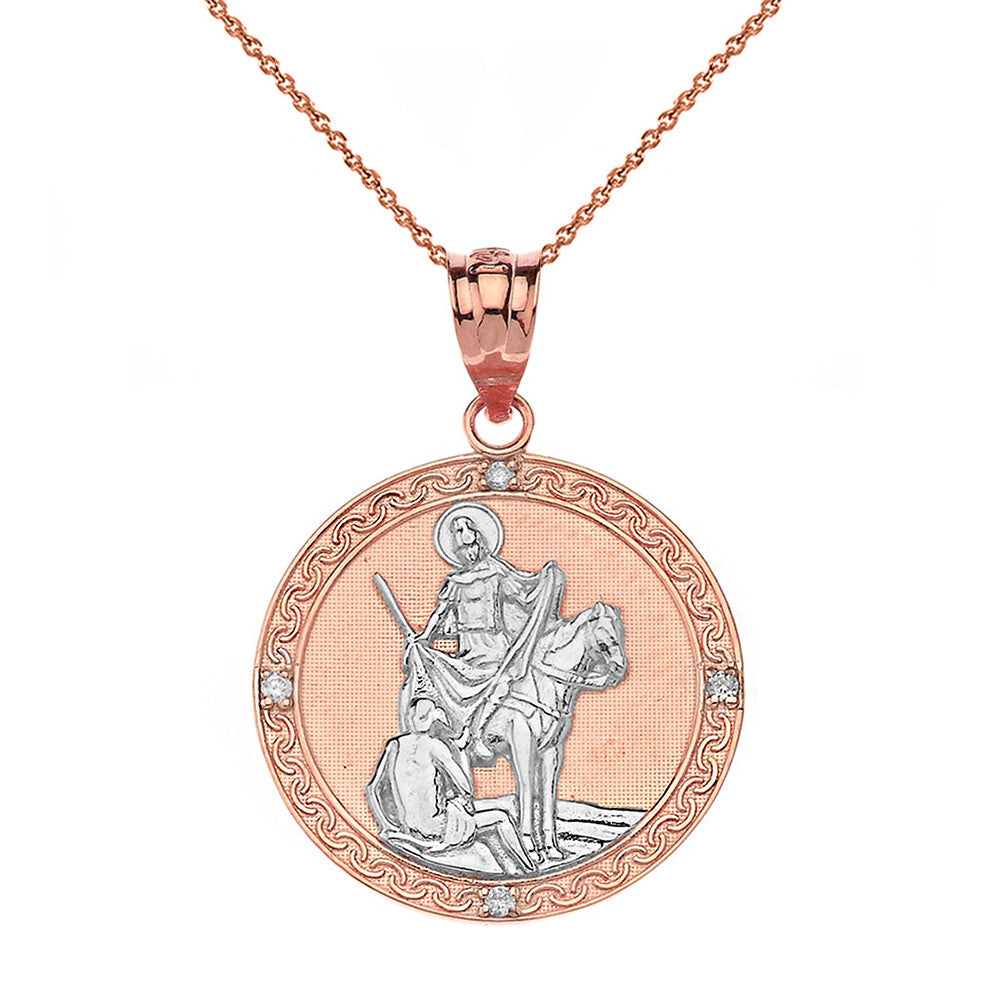 Engravable Diamond Saint Martin of Tours Pray For Us Circle Pendant Necklace (1.15") in Gold, view 7