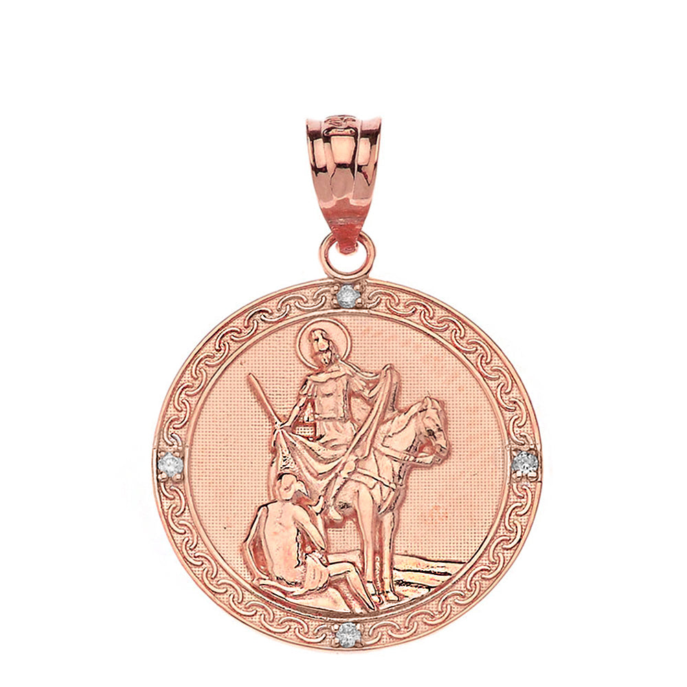 Engravable Diamond Saint Martin of Tours Pray For Us Circle Pendant Necklace (1.15") in Gold, view 8