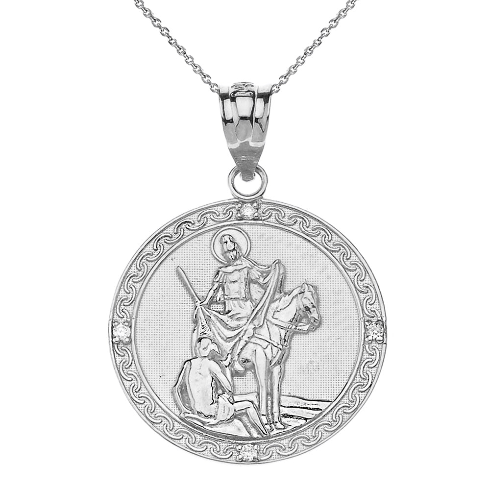 Engravable Diamond Saint Martin of Tours Pray For Us Circle Pendant Necklace (1.15") in Gold, view 10