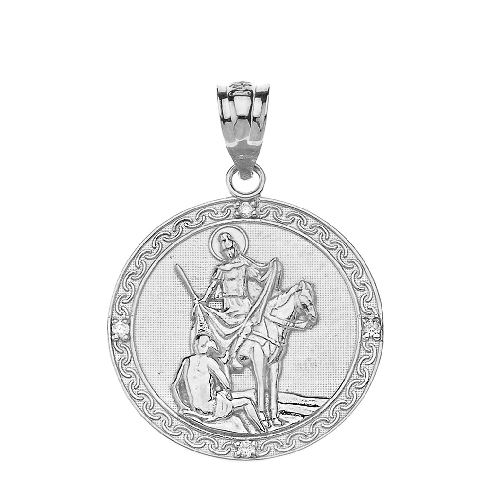 Engravable Diamond Saint Martin of Tours Pray For Us Circle Pendant Necklace (1.15") in Gold, view 11