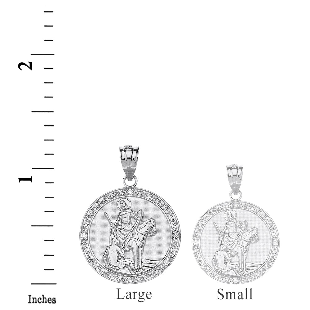 Engravable Diamond Saint Martin of Tours Pray For Us Circle Pendant Necklace (1.15") in Gold, view 12