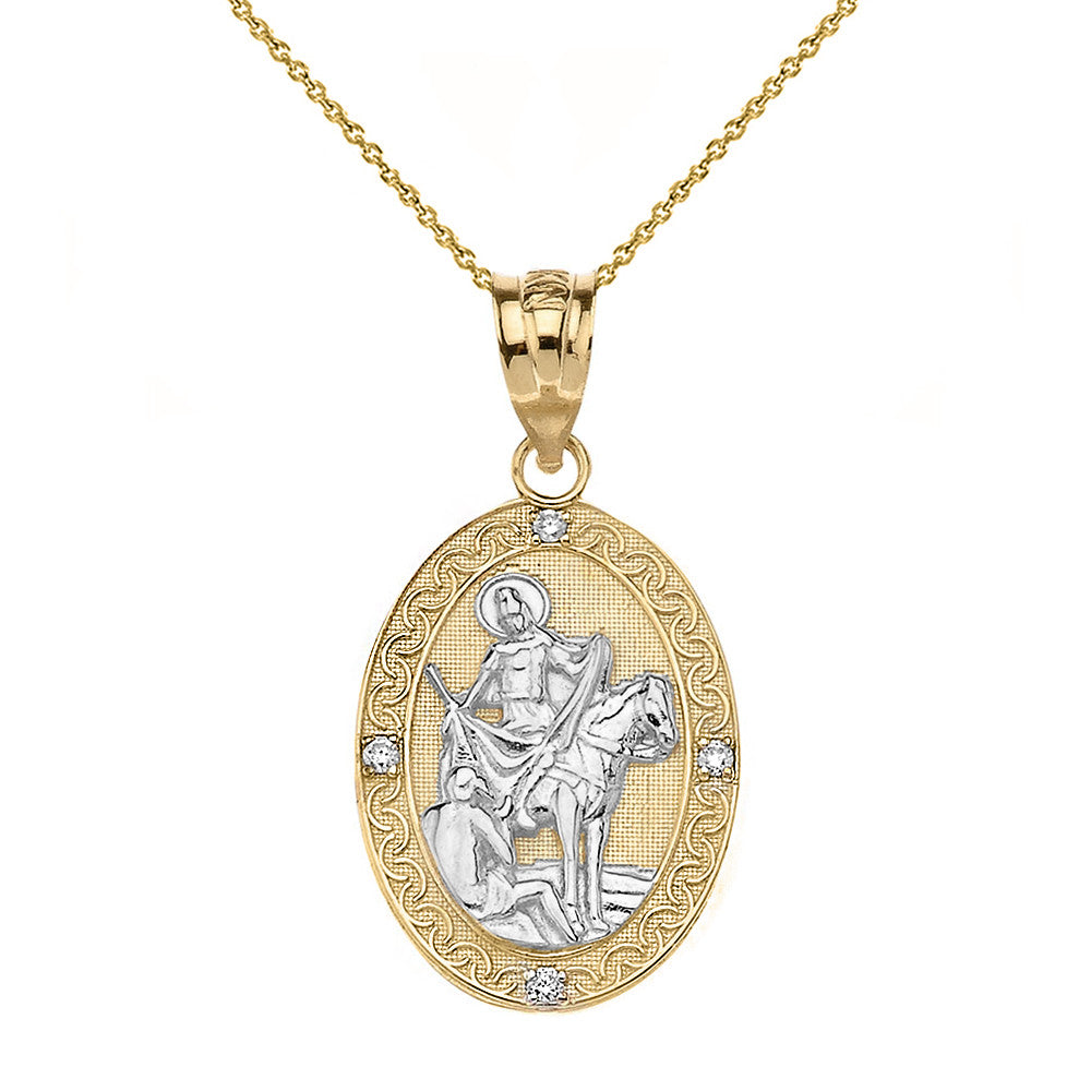 Engravable Diamond Saint Martin of Tours Pray For Us Oval Pendant Necklace (1.04") in Gold (Yellow/Rose/White/Two-Tone), view 2