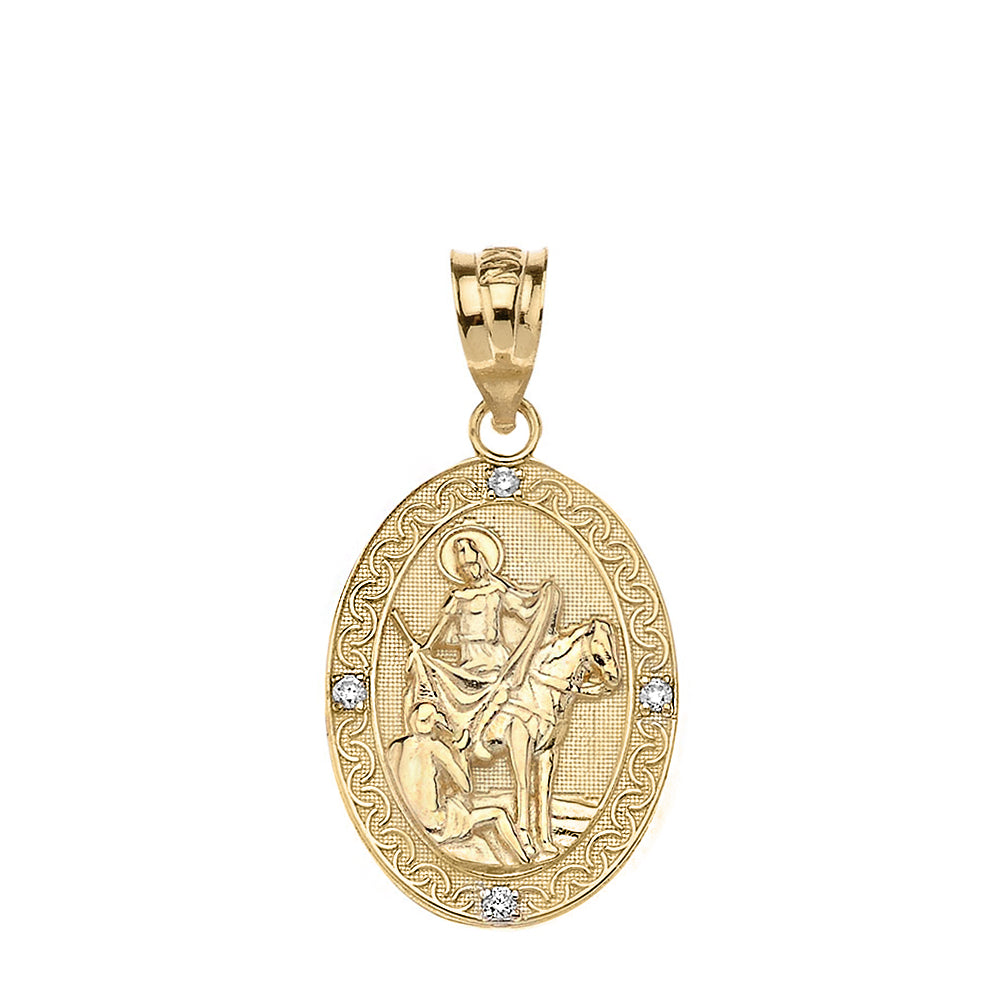 Engravable Diamond Saint Martin of Tours Pray For Us Oval Pendant Necklace (1.04") in Gold (Yellow/Rose/White/Two-Tone), view 3