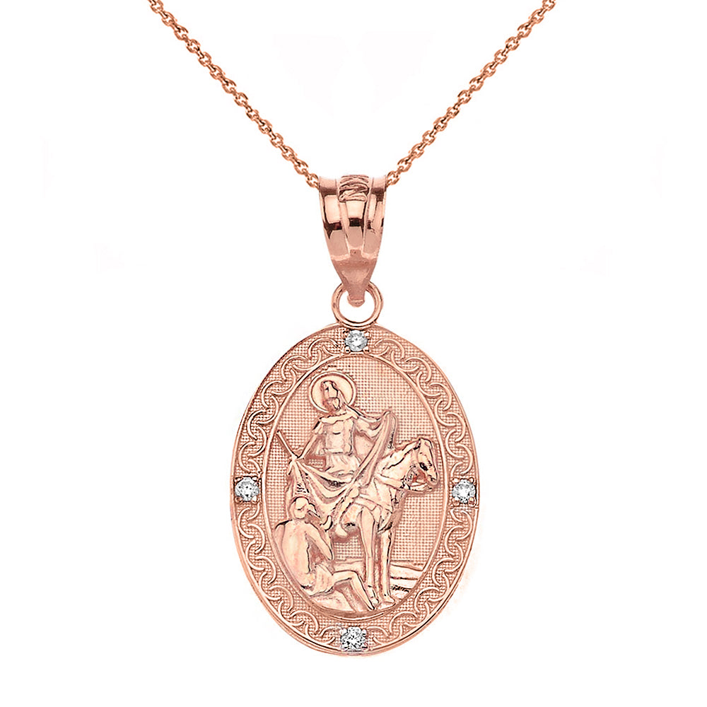Engravable Diamond Saint Martin of Tours Pray For Us Oval Pendant Necklace (1.04") in Gold (Yellow/Rose/White/Two-Tone), view 5