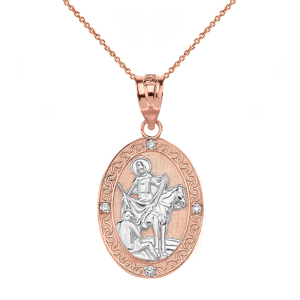 Engravable Diamond Saint Martin of Tours Pray For Us Oval Pendant Necklace (1.04") in Gold (Yellow/Rose/White/Two-Tone), view 6