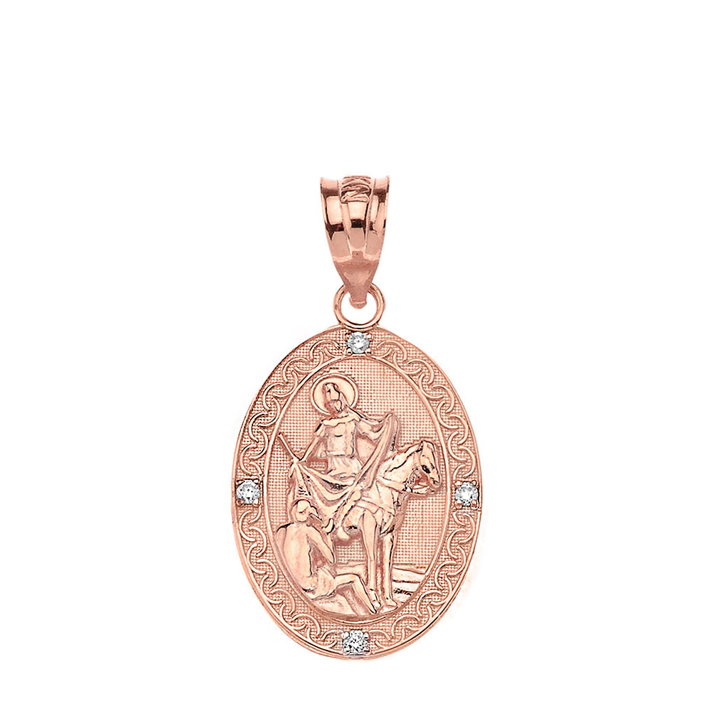 Engravable Diamond Saint Martin of Tours Pray For Us Oval Pendant Necklace (1.04") in Gold (Yellow/Rose/White/Two-Tone), view 7