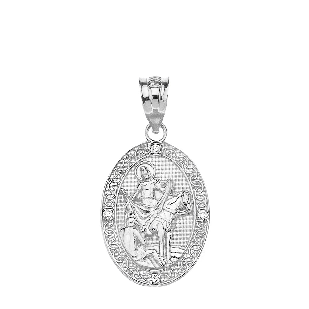 Engravable Diamond Saint Martin of Tours Pray For Us Oval Pendant Necklace (1.04") in Gold (Yellow/Rose/White/Two-Tone), view 9