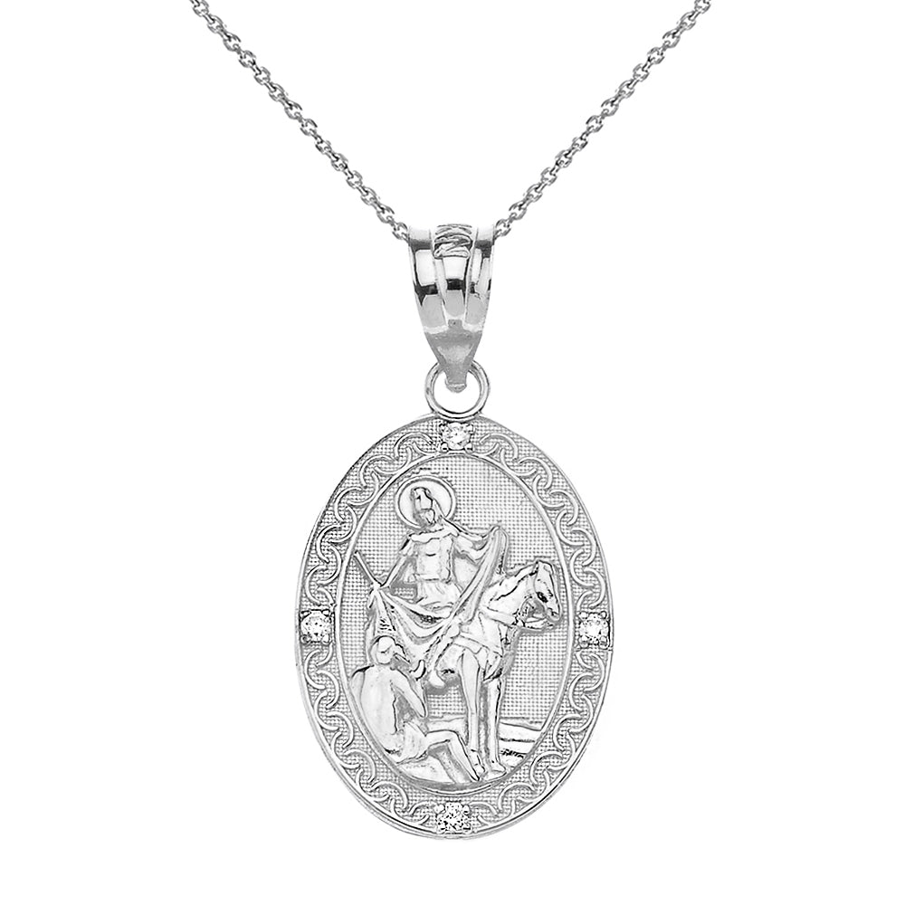 Engravable Diamond Saint Martin of Tours Pray For Us Oval Pendant Necklace (1.04") in Gold (Yellow/Rose/White/Two-Tone), view 11