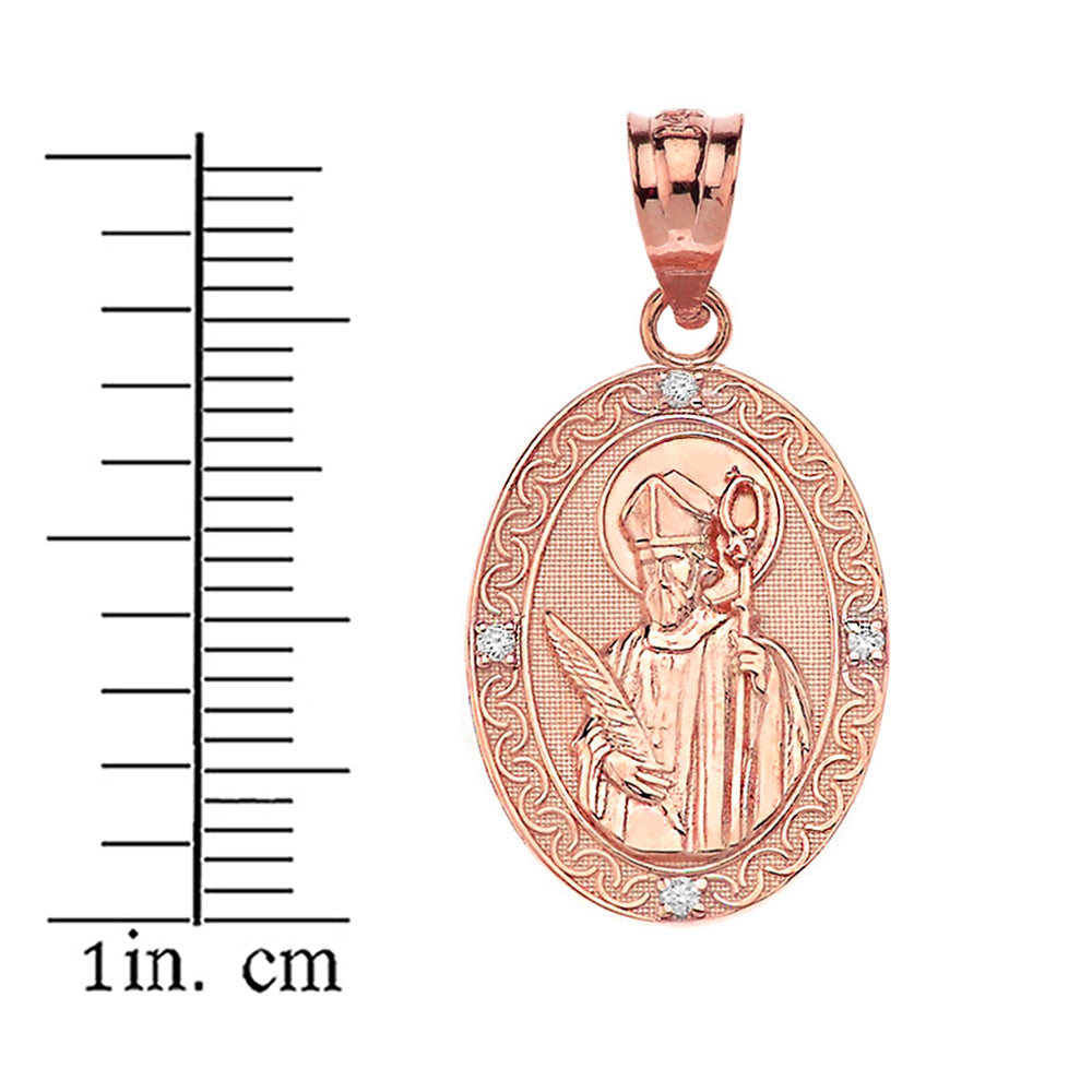 Engravable Diamond Saint Valentine Pray For Us Oval Pendant Necklace (1.04") in Gold, view 8