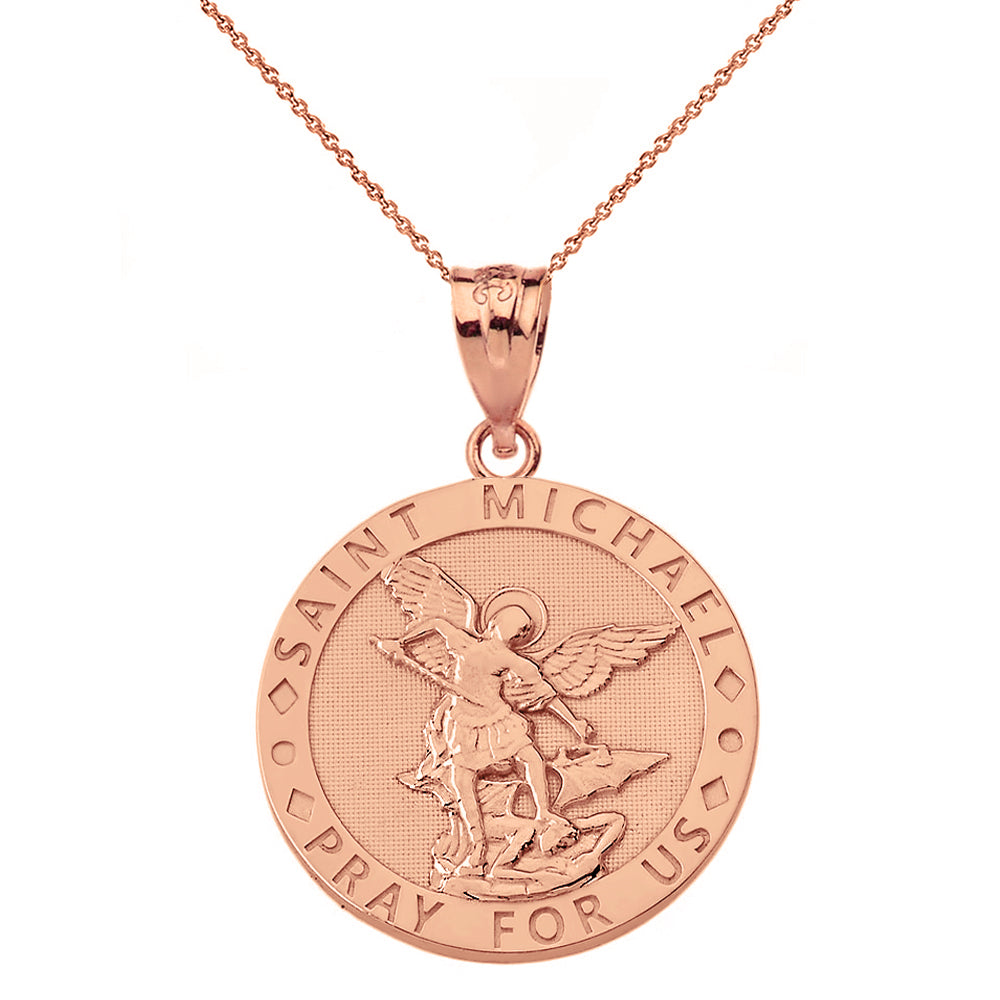 Engravable Saint Michael Pray For Us Circle Pendant Necklace in Gold, view 5