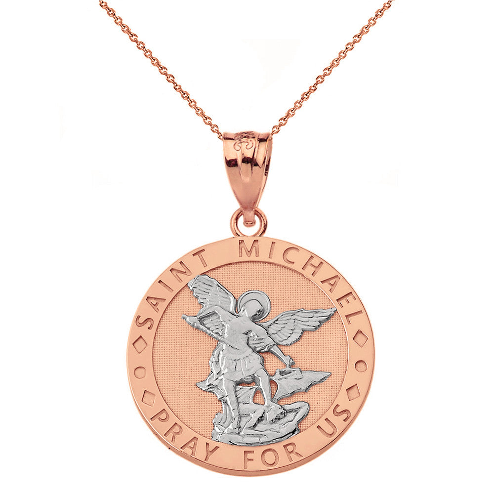 Engravable Saint Michael Pray For Us Circle Pendant Necklace in Gold, view 6