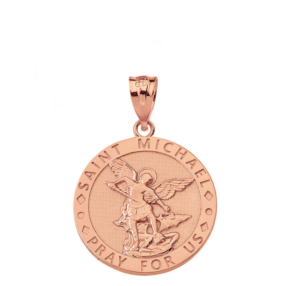 Engravable Saint Michael Pray For Us Circle Pendant Necklace in Gold, view 7