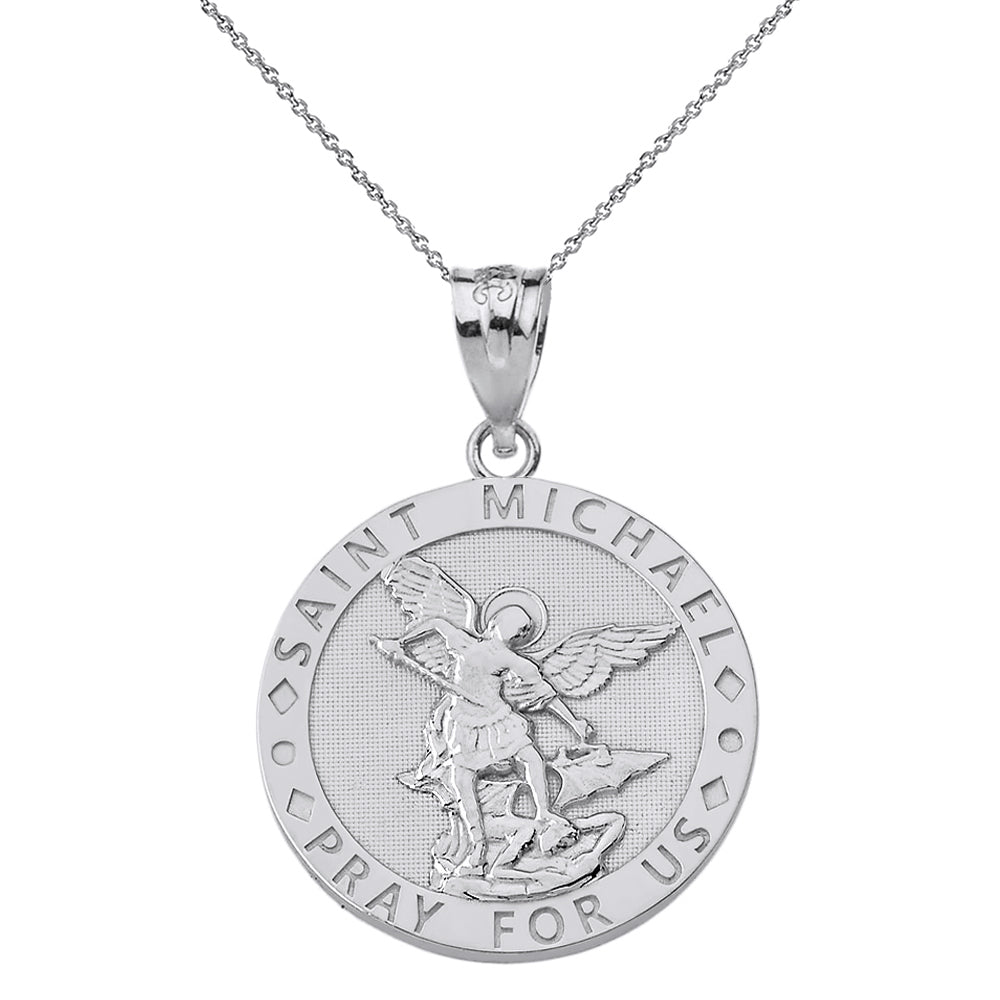 Engravable Saint Michael Pray For Us Circle Pendant Necklace in Gold, view 9