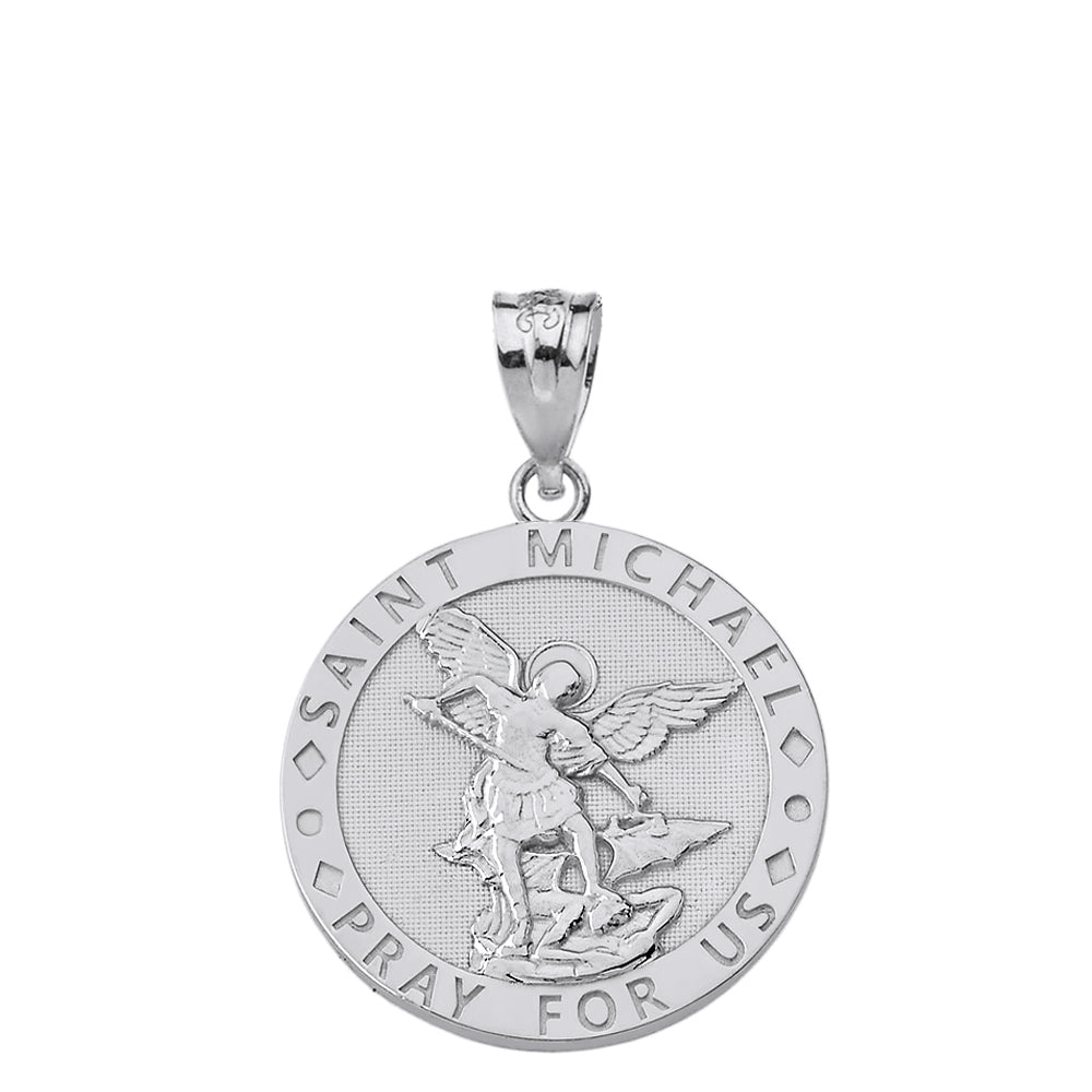Engravable Saint Michael Pray For Us Circle Pendant Necklace in Gold, view 10