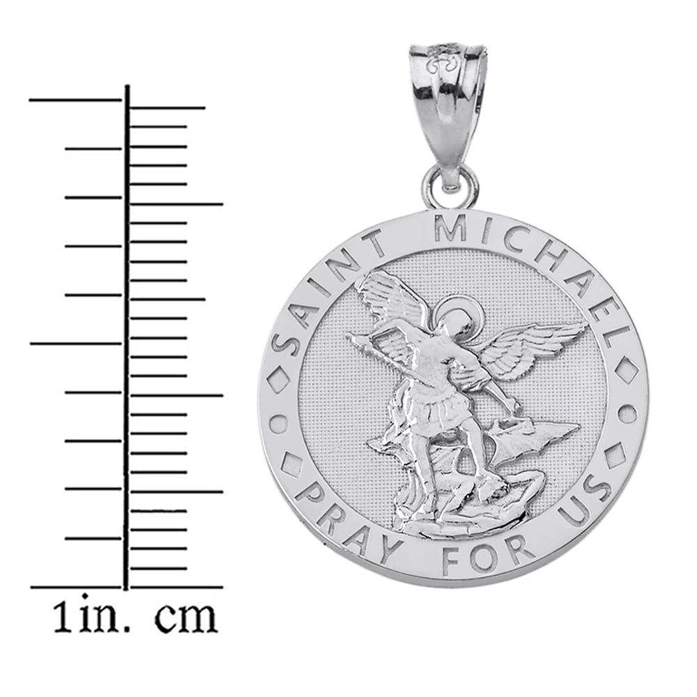 Engravable Saint Michael Pray For Us Circle Pendant Necklace in Gold, view 11