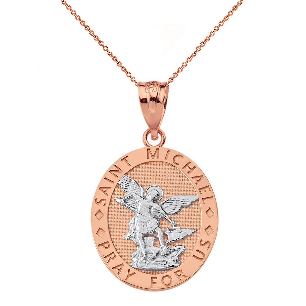 Engravable Saint Michael Pray For Us Oval Pendant Necklace in Gold, view 6