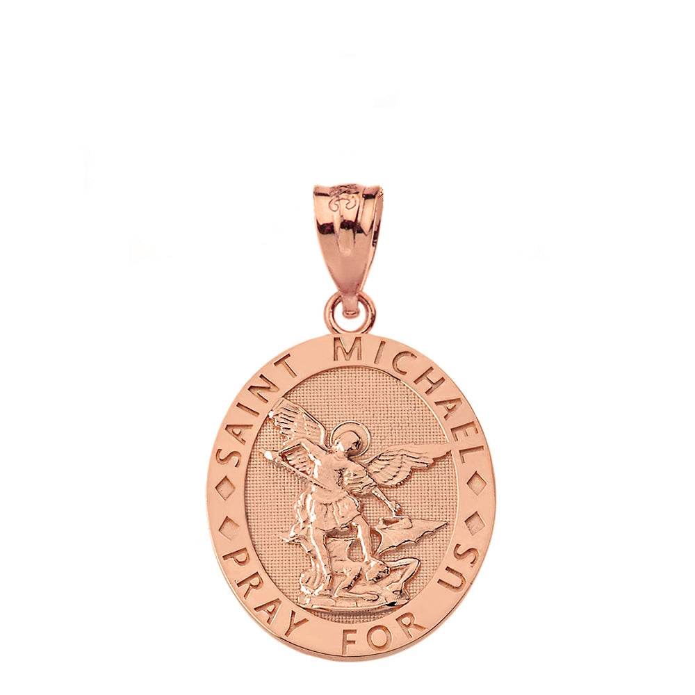 Engravable Saint Michael Pray For Us Oval Pendant Necklace in Gold, view 7